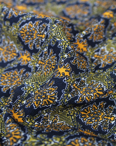 Navy Blue And Multicolor Booti Design Polyester Crepe Fabric