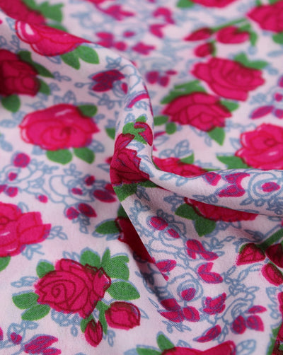 White And Multicolor Floral Design 1 Polyester Crepe Fabric