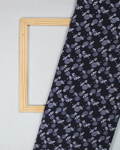 Navy Blue And White Umbrella Design Polyester Crepe Fabric