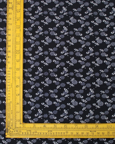 Navy Blue And White Umbrella Design Polyester Crepe Fabric