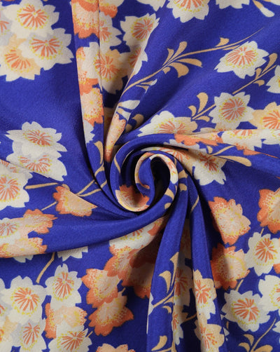 Blue And Multicolor Floral Design 1 Polyester Crepe Fabric