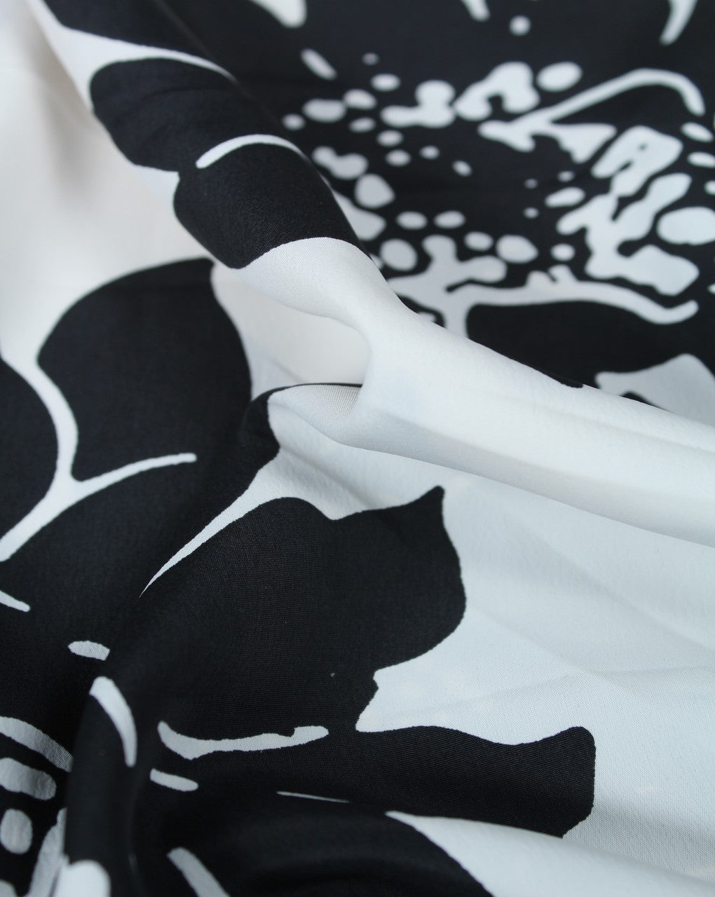 White And Black Floral Design 1 Polyester Crepe Fabric
