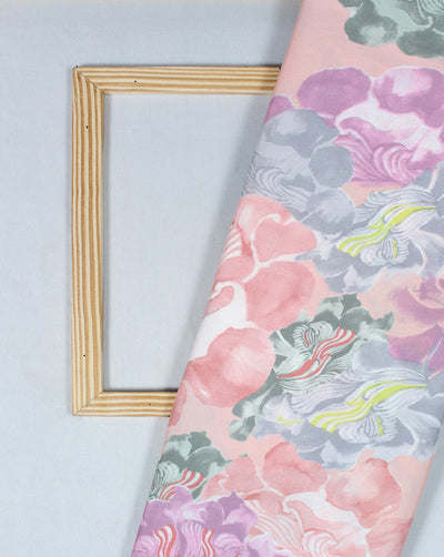 Peach And Multicolor Floral Design 1 Polyester Crepe Fabric