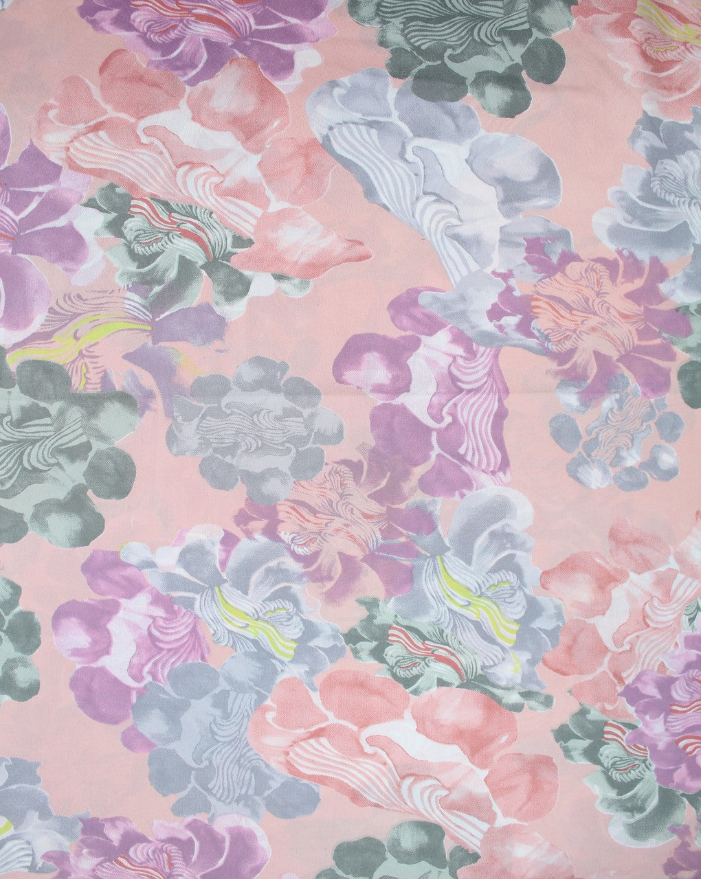 Peach And Multicolor Floral Design 1 Polyester Crepe Fabric