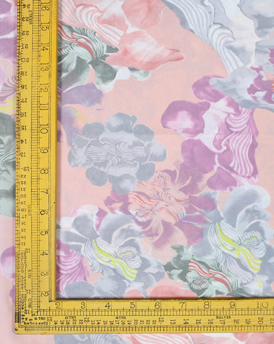 Peach And Multicolor Floral Design 1 Polyester Crepe Fabric