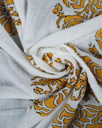 White And Yellow Booti Design Cotton Cambric Fabric