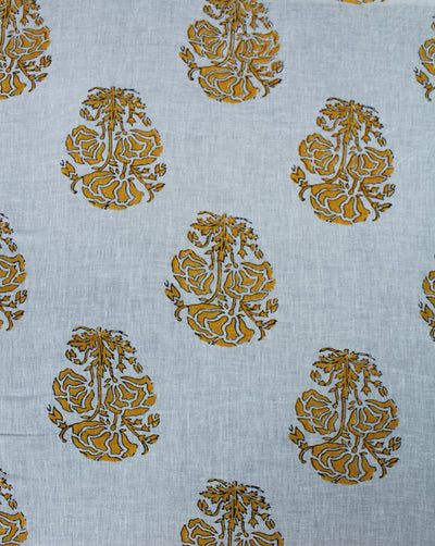 White And Yellow Booti Design Cotton Cambric Fabric