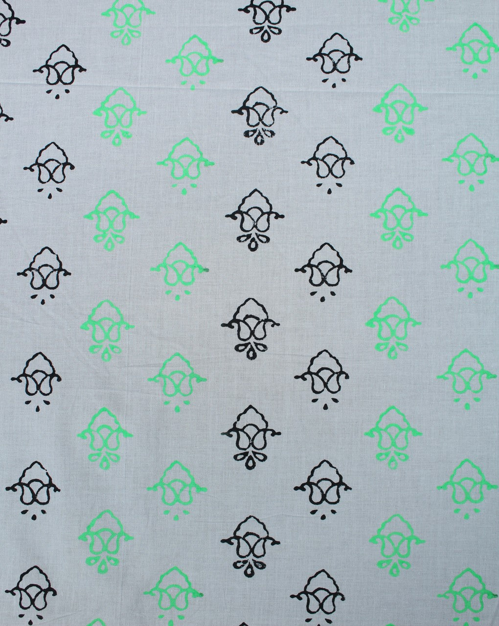 White And Green Abstract Design Cotton Cambric Fabric
