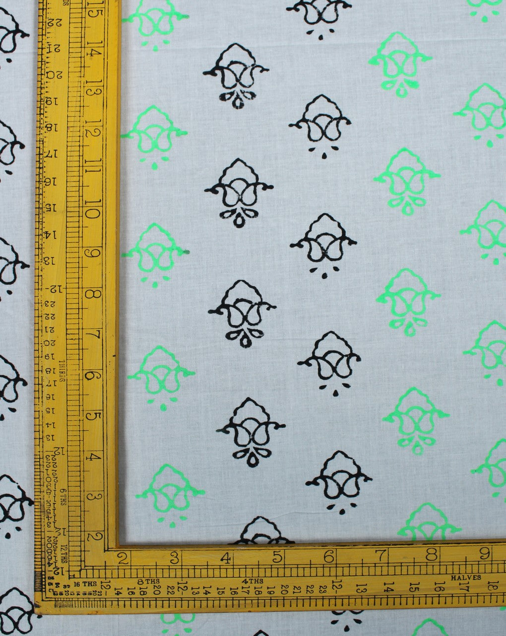 White And Green Abstract Design Cotton Cambric Fabric