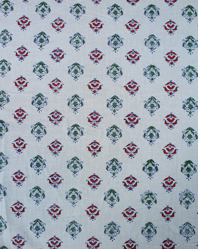 White And Multicolor Abstract Design Cotton Cambric Fabric