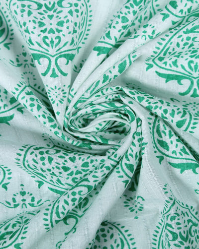 White And Green Floral Design Cotton Cambric Fabric