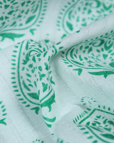 White And Green Floral Design Cotton Cambric Fabric