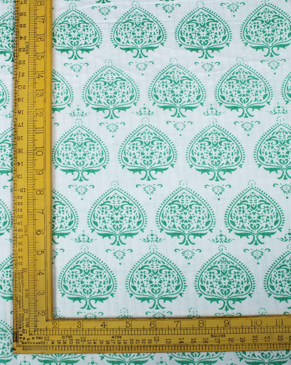 White And Green Floral Design Cotton Cambric Fabric