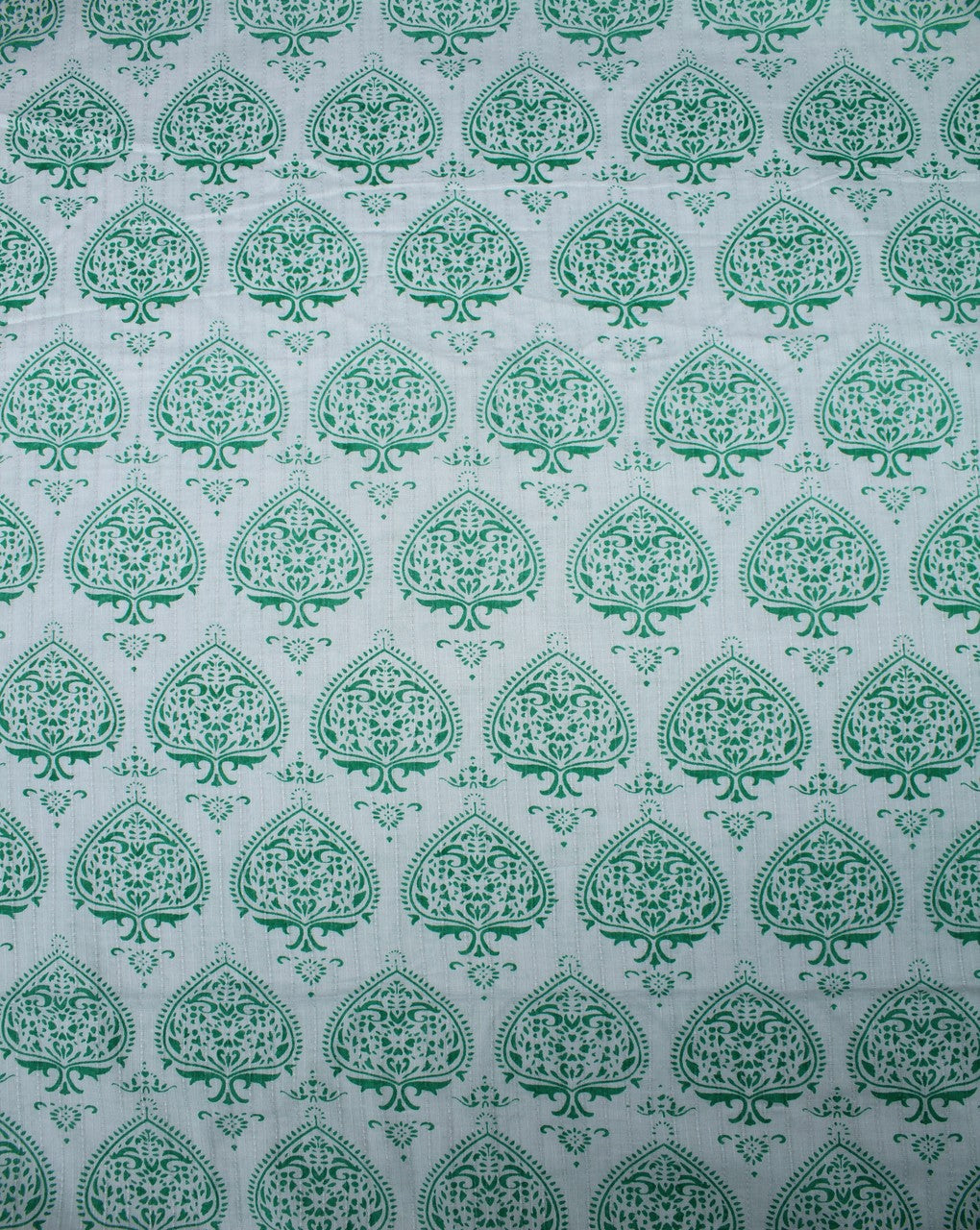 White And Green Floral Design Cotton Cambric Fabric
