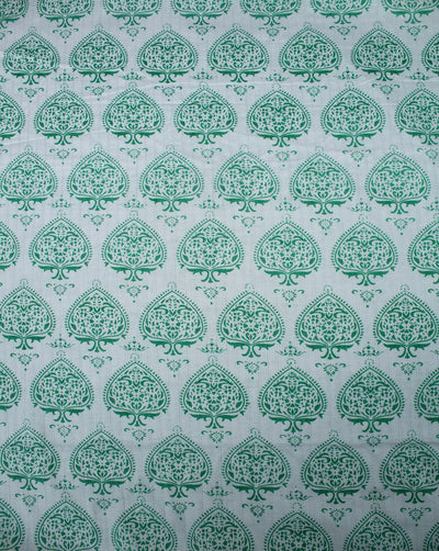 White And Green Floral Design Cotton Cambric Fabric