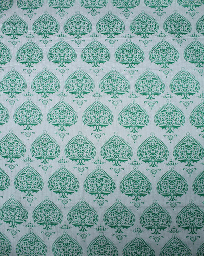 White And Green Floral Design Cotton Cambric Fabric