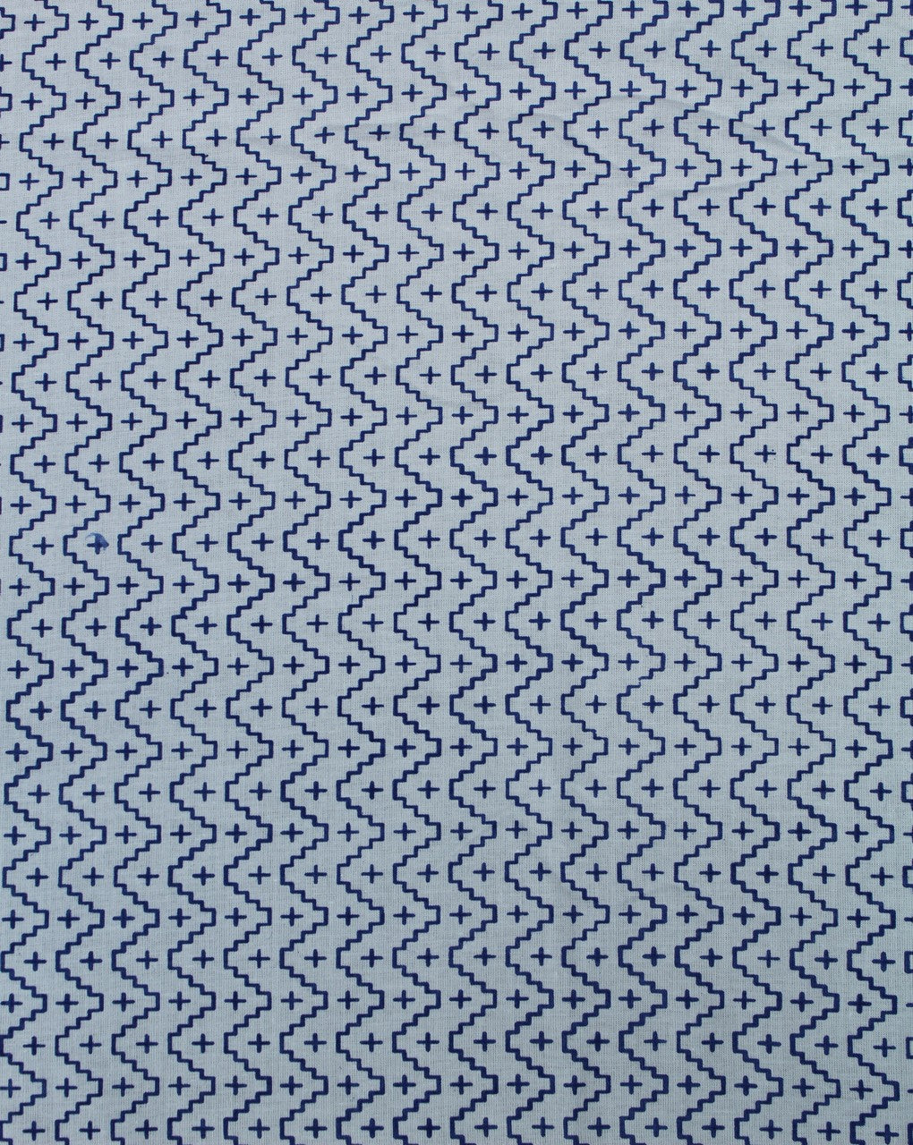 White And Blue Chevron Design Cotton Cambric Fabric