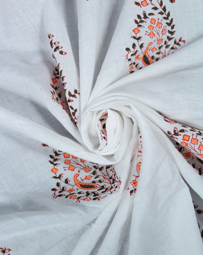 White And Multicolor Floral Design Cotton Cambric Fabric