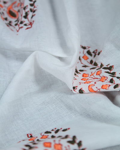 White And Multicolor Floral Design Cotton Cambric Fabric