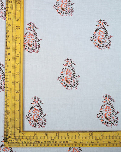 White And Multicolor Floral Design Cotton Cambric Fabric