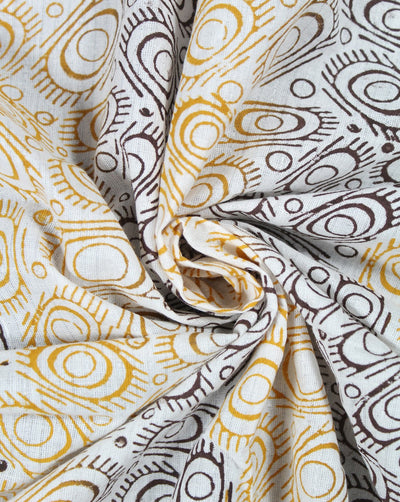 White And Multicolor Abstract Design Cotton Cambric Fabric