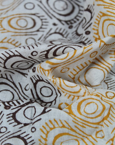 White And Multicolor Abstract Design Cotton Cambric Fabric