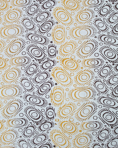 White And Multicolor Abstract Design Cotton Cambric Fabric