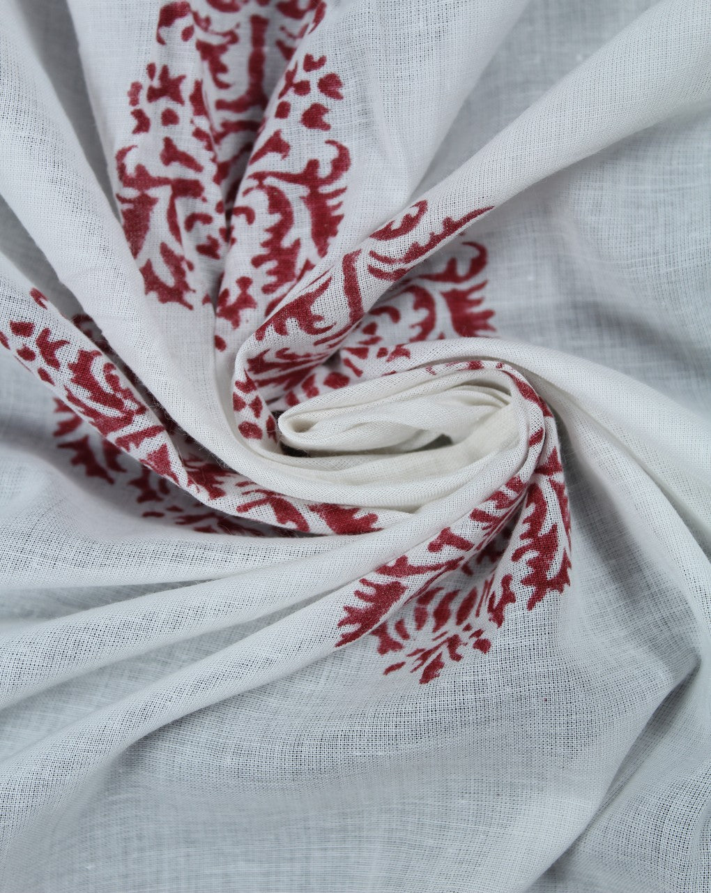 White And Maroon Abstract Design Cotton Voil Fabric