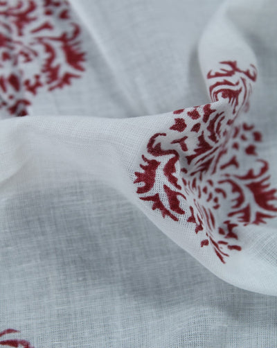 White And Maroon Abstract Design Cotton Voil Fabric
