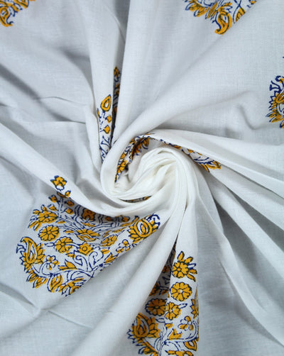 White And Yellow Booti Design Cotton Cambric Fabric