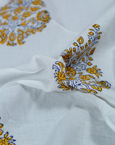 White And Yellow Booti Design Cotton Cambric Fabric