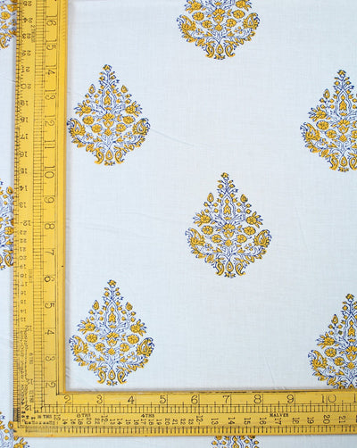 White And Yellow Booti Design Cotton Cambric Fabric