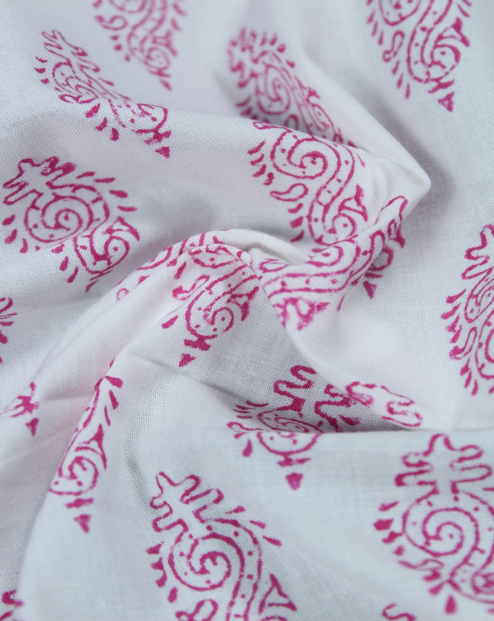 White And Pink Abstract Design Cotton Cambric Fabric