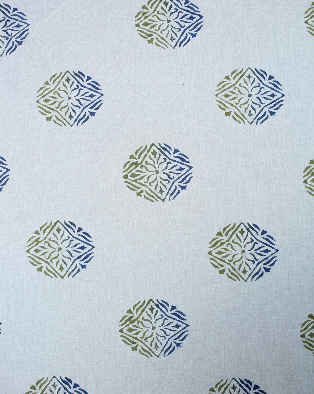 White And Green Abstract Design Cotton Cambric Fabric