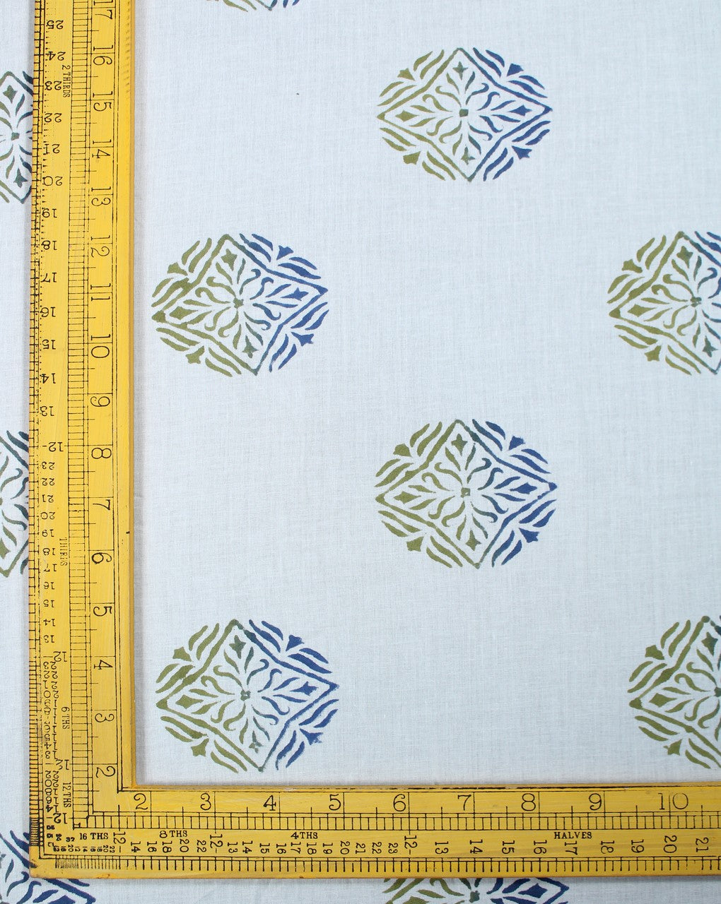 White And Green Abstract Design Cotton Cambric Fabric