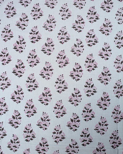 White And Green Leaf Design Cotton Cambric Fabric