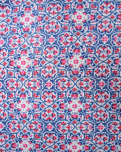 White And Multicolor Floral Design Cotton Cambric Fabric