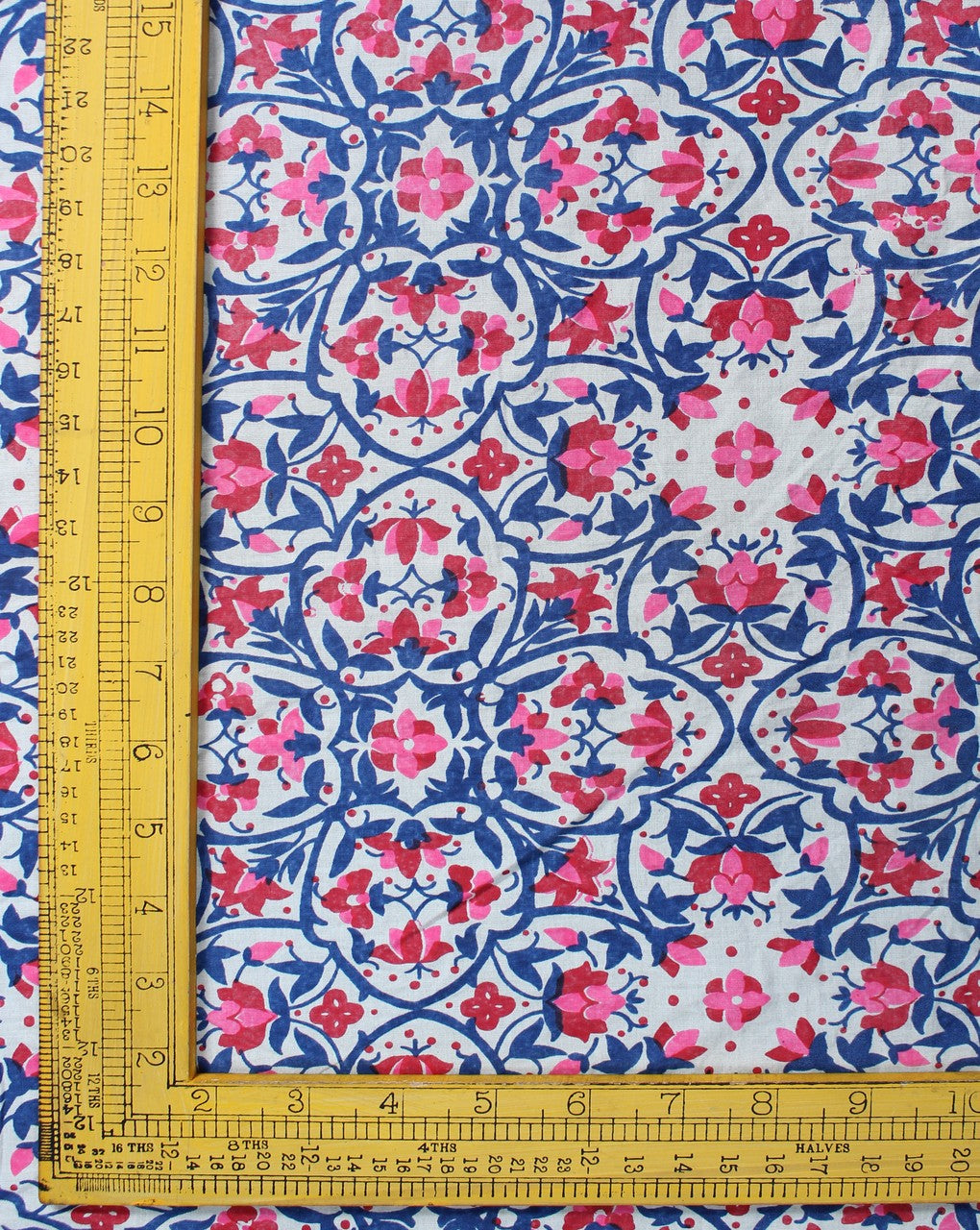 White And Multicolor Floral Design Cotton Cambric Fabric