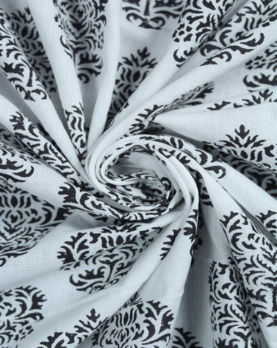 White And Black Abstract Design Cotton Cambric Fabric