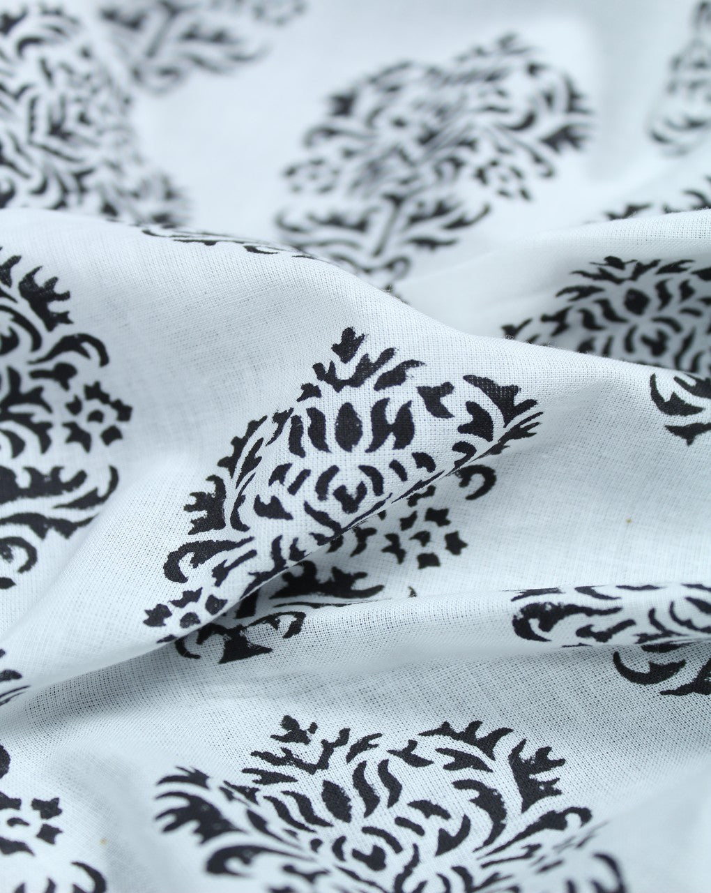 White And Black Abstract Design Cotton Cambric Fabric