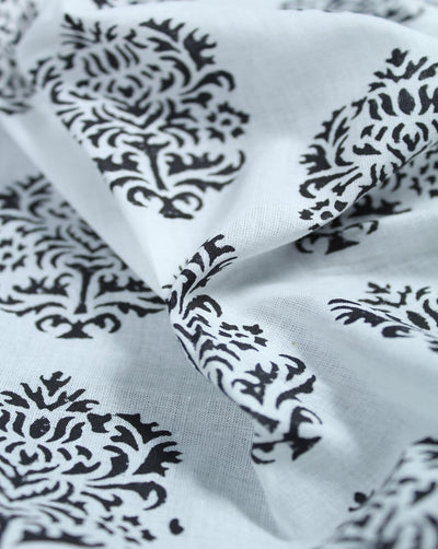 White And Black Abstract Design Cotton Cambric Fabric