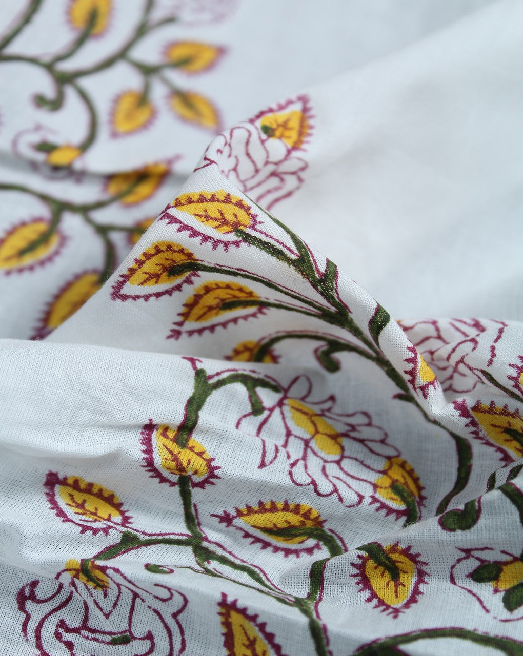 White And Multicolor Floral Design Cotton Cambric Fabric