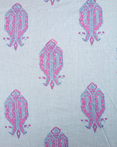 White And Pink Abstract Design Cotton Voil Fabric