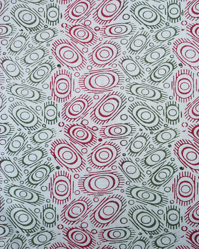 White And Multicolor Abstract Design Cotton Cambric Fabric