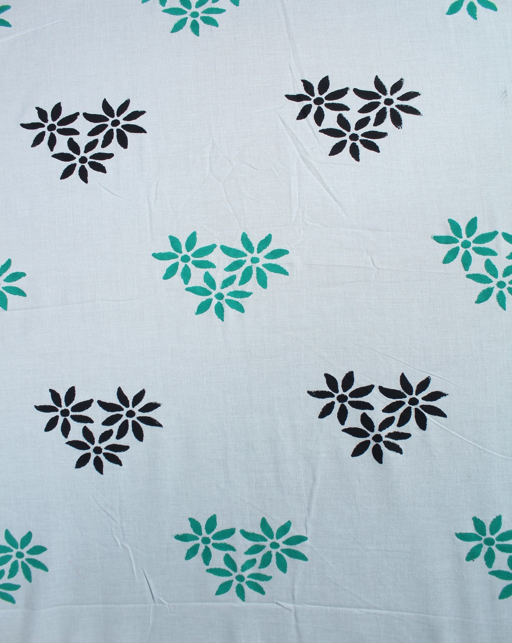 White And Black Floral Design Cotton Cambric Fabric