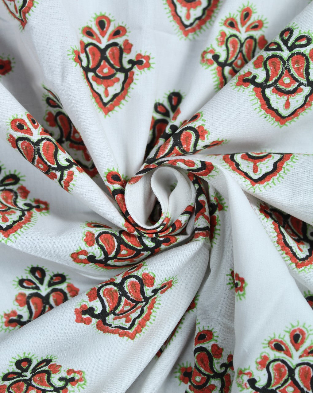 White And Multicolor Abstract Design Cotton Cambric Fabric