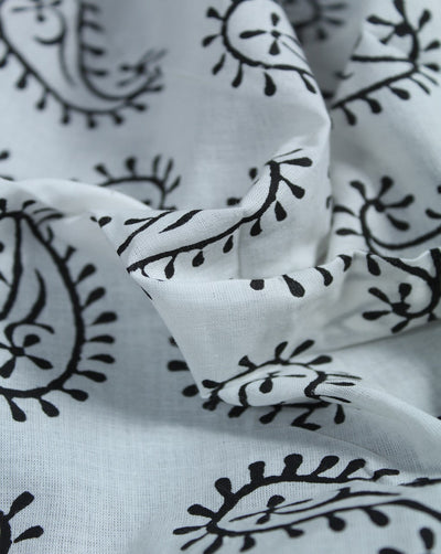 White And Black Paisley Design Cotton Cambric Fabric