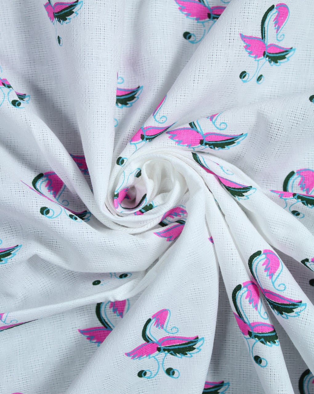 White And Pink Leaf Design Cotton Cambric Fabric