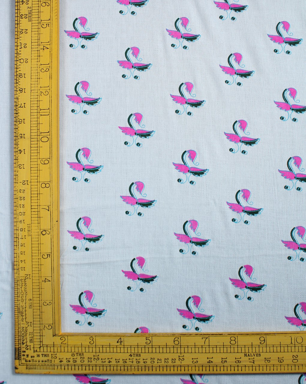 White And Pink Leaf Design Cotton Cambric Fabric