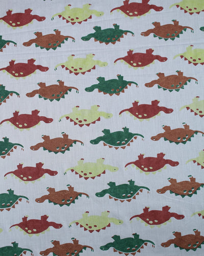 Grey And Multicolor Dinosaur Design Cotton Cambric Fabric
